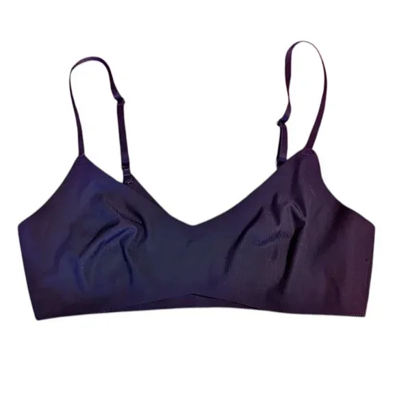 Aerie Smoothez Seamless Unlined Pull Over Bra‎ Bralette Wireless V-Neck Navy - Picture 2 of 5